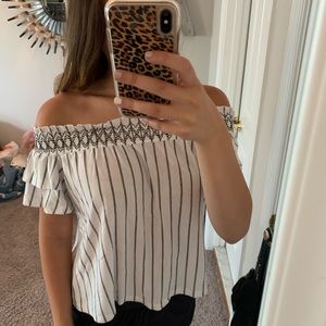Patterned off the shoulder top